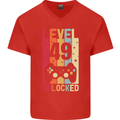 49th Birthday 49 Year Old Level Up Gamming Mens V-Neck Cotton T-Shirt Red
