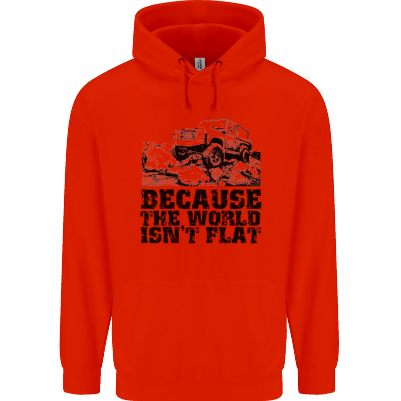 4X4 Because the World Isnt Flat Off Roading Mens 80% Cotton Hoodie Bright Red