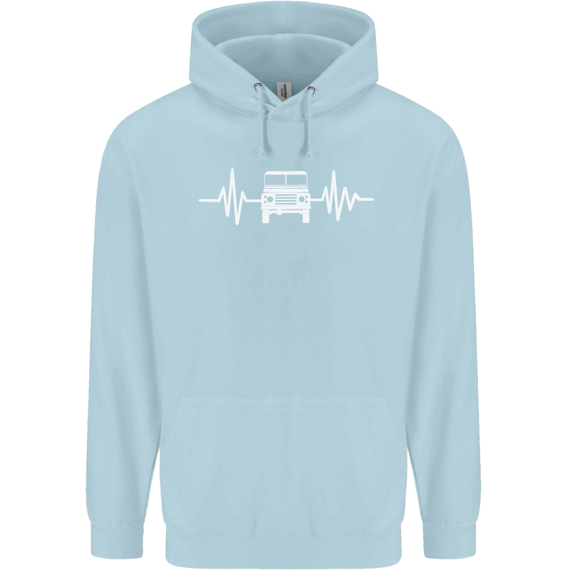 4X4 Heart Beat Pulse Off Road Roading Childrens Kids Hoodie Light Blue