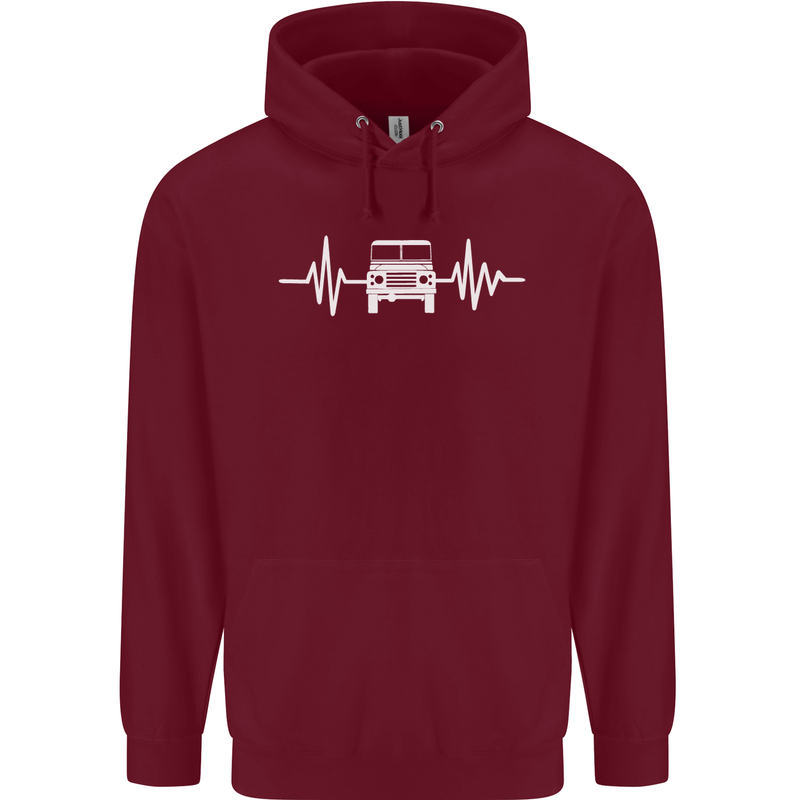 4X4 Heart Beat Pulse Off Road Roading Childrens Kids Hoodie Maroon