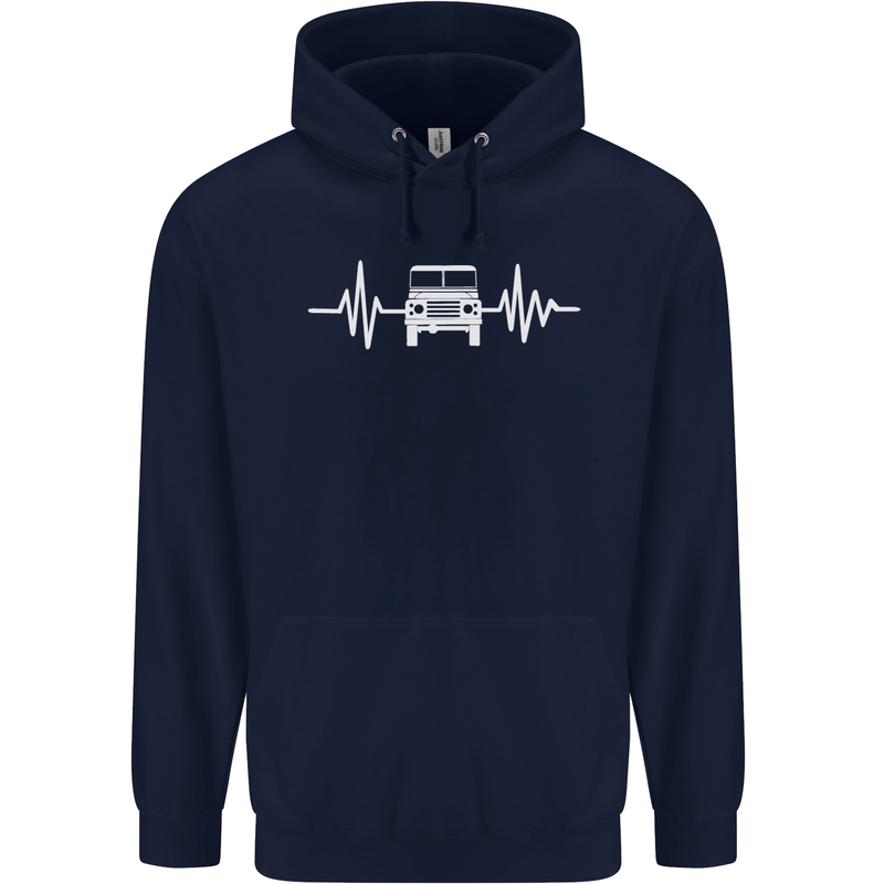 4X4 Heart Beat Pulse Off Road Roading Childrens Kids Hoodie Navy Blue
