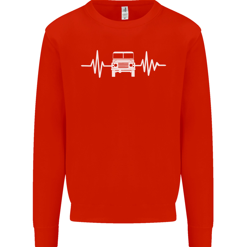 4X4 Heart Beat Pulse Off Road Roading Kids Sweatshirt Jumper Bright Red