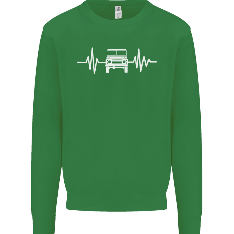 4X4 Heart Beat Pulse Off Road Roading Kids Sweatshirt Jumper Irish Green
