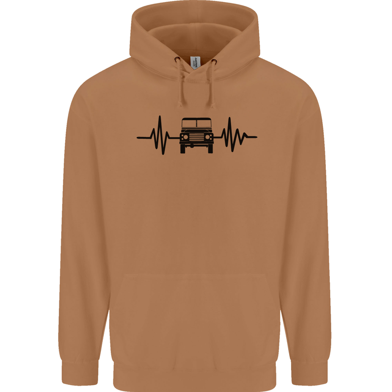 4X4 Heart Beat Pulse Off Road Roading Mens 80% Cotton Hoodie Caramel Latte