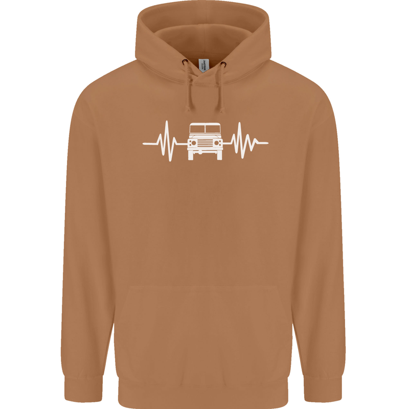 4X4 Heart Beat Pulse Off Road Roading Mens 80% Cotton Hoodie Caramel Latte