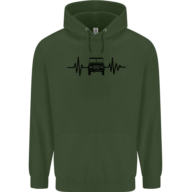4X4 Heart Beat Pulse Off Road Roading Mens 80% Cotton Hoodie Forest Green