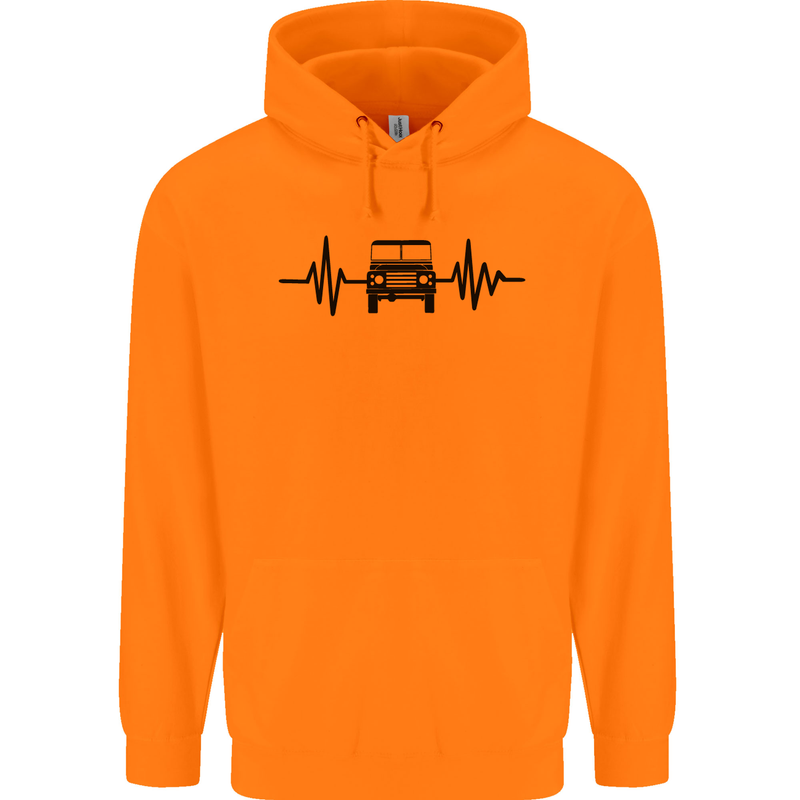 4X4 Heart Beat Pulse Off Road Roading Mens 80% Cotton Hoodie Orange