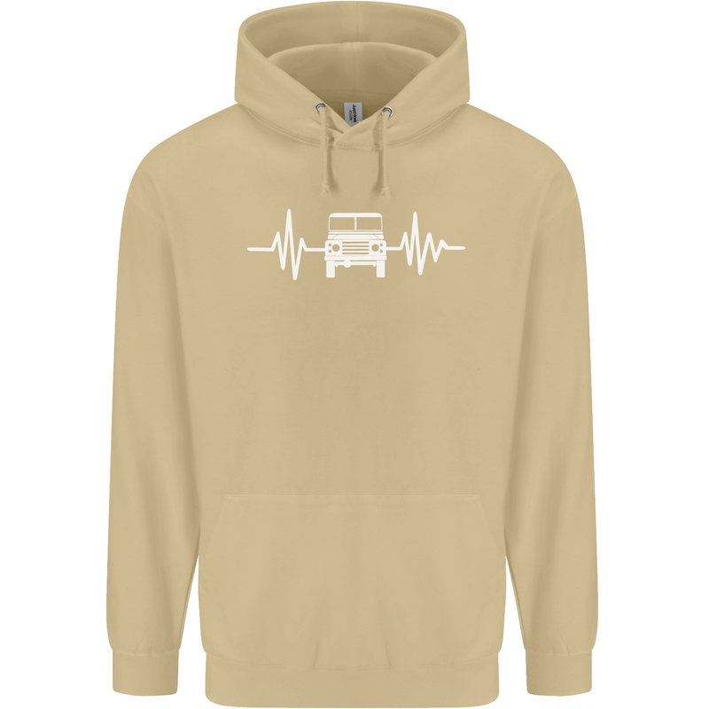 4X4 Heart Beat Pulse Off Road Roading Mens 80% Cotton Hoodie Sand