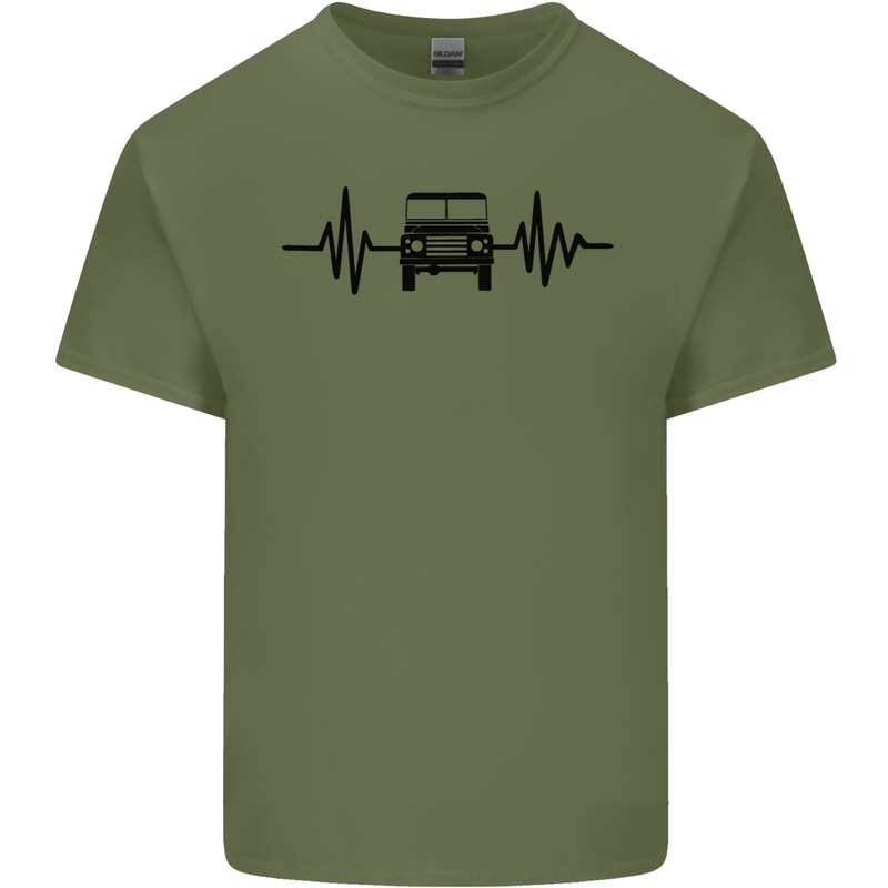 4X4 Heart Beat Pulse Off Road Roading Mens Cotton T-Shirt Tee Top Military Green