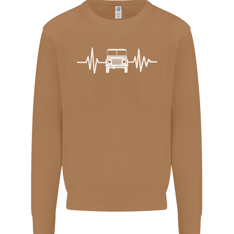 4X4 Heart Beat Pulse Off Road Roading Mens Sweatshirt Jumper Caramel Latte