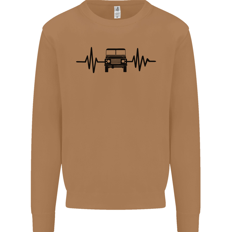 4X4 Heart Beat Pulse Off Road Roading Mens Sweatshirt Jumper Caramel Latte