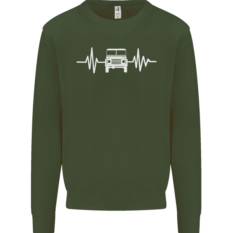 4X4 Heart Beat Pulse Off Road Roading Mens Sweatshirt Jumper Forest Green