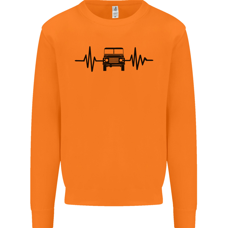 4X4 Heart Beat Pulse Off Road Roading Mens Sweatshirt Jumper Orange