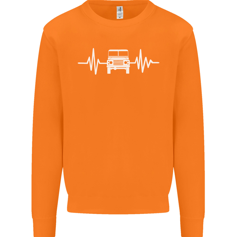 4X4 Heart Beat Pulse Off Road Roading Mens Sweatshirt Jumper Orange