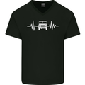 4X4 Heart Beat Pulse Off Road Roading Mens V-Neck Cotton T-Shirt Black