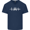 4X4 Heart Beat Pulse Off Road Roading Mens V-Neck Cotton T-Shirt Navy Blue