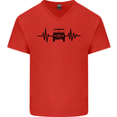 4X4 Heart Beat Pulse Off Road Roading Mens V-Neck Cotton T-Shirt Red
