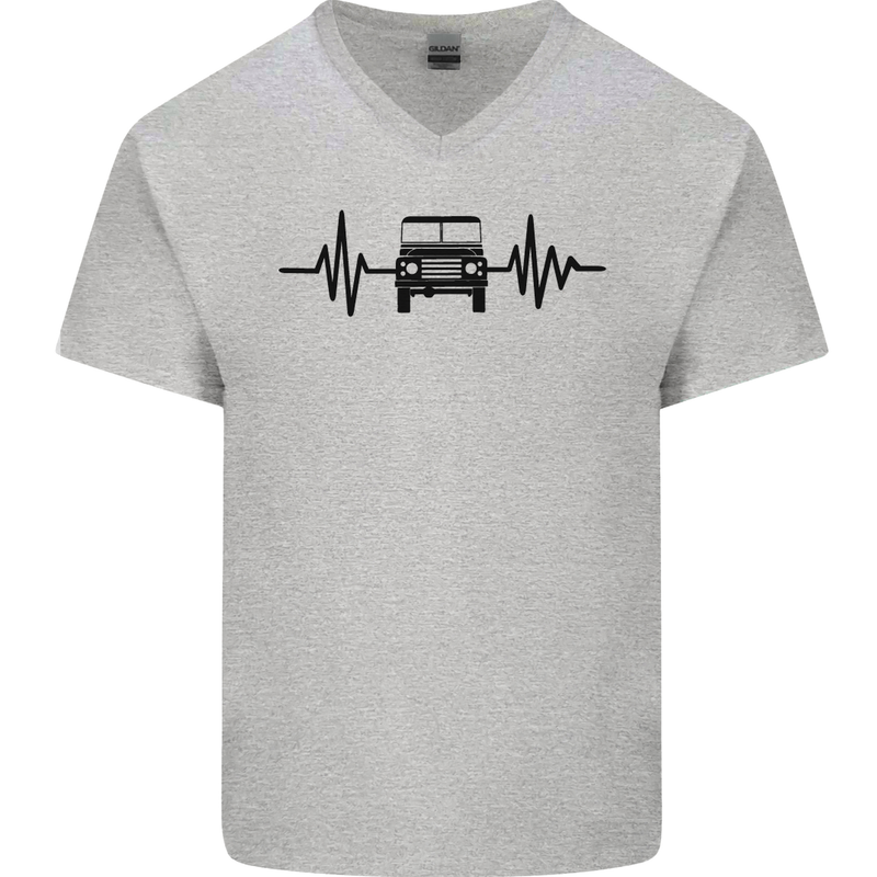 4X4 Heart Beat Pulse Off Road Roading Mens V-Neck Cotton T-Shirt Sports Grey