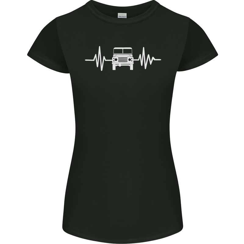 4X4 Heart Beat Pulse Off Road Roading Womens Petite Cut T-Shirt Black