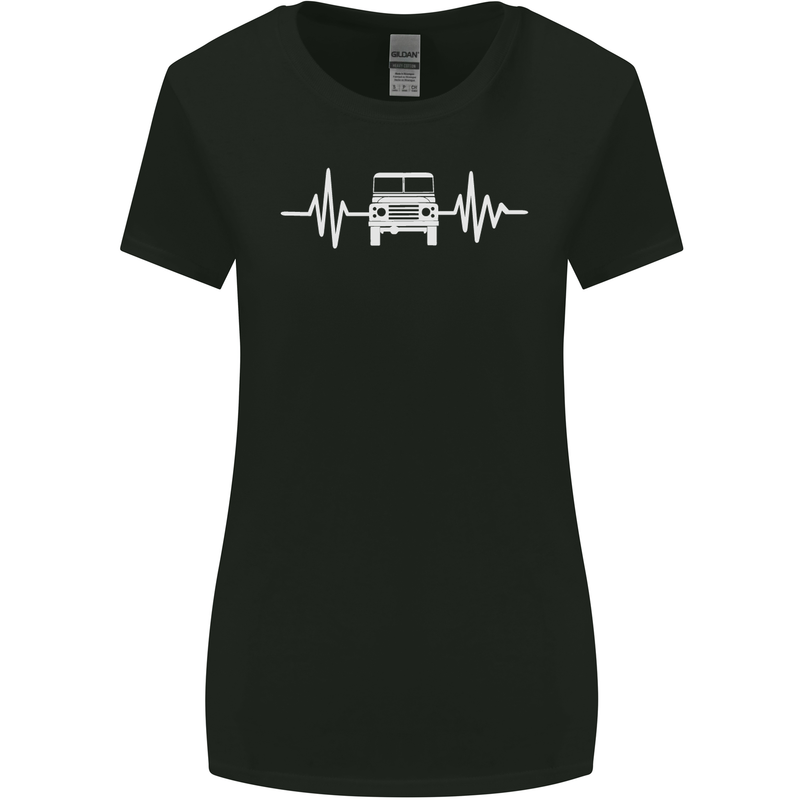 4X4 Heart Beat Pulse Off Road Roading Womens Wider Cut T-Shirt Black