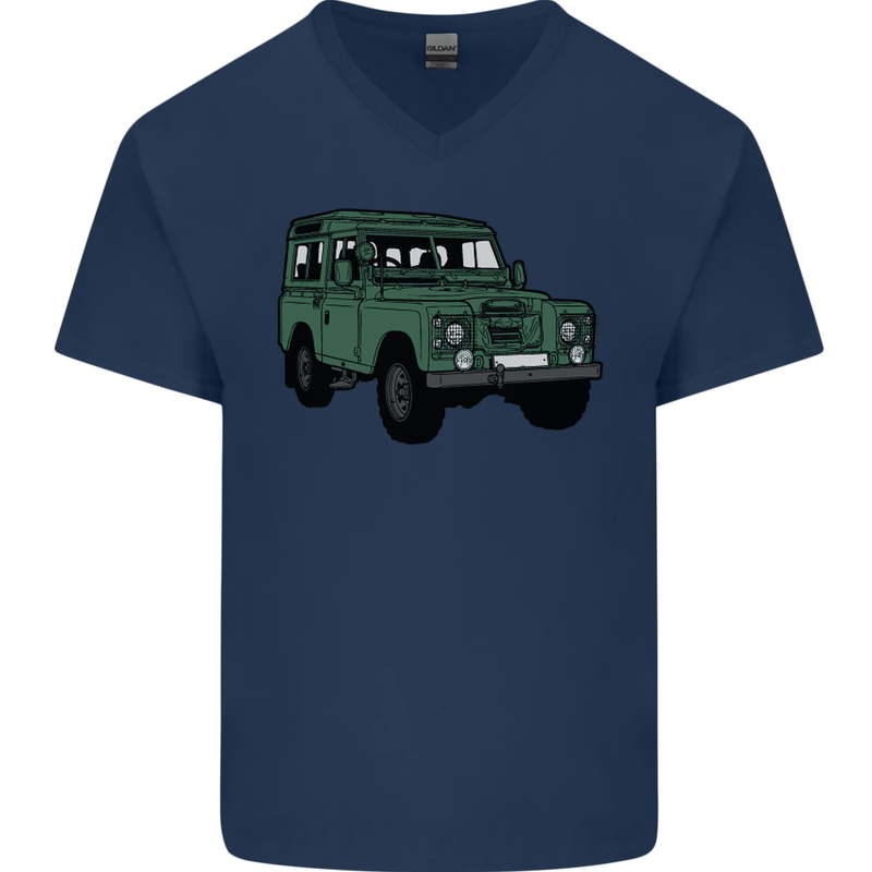 4X4 Off Road Roading 4 Wheel Drive Mens V-Neck Cotton T-Shirt Navy Blue