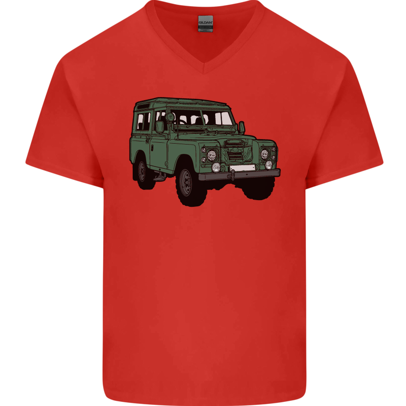 4X4 Off Road Roading 4 Wheel Drive Mens V-Neck Cotton T-Shirt Red