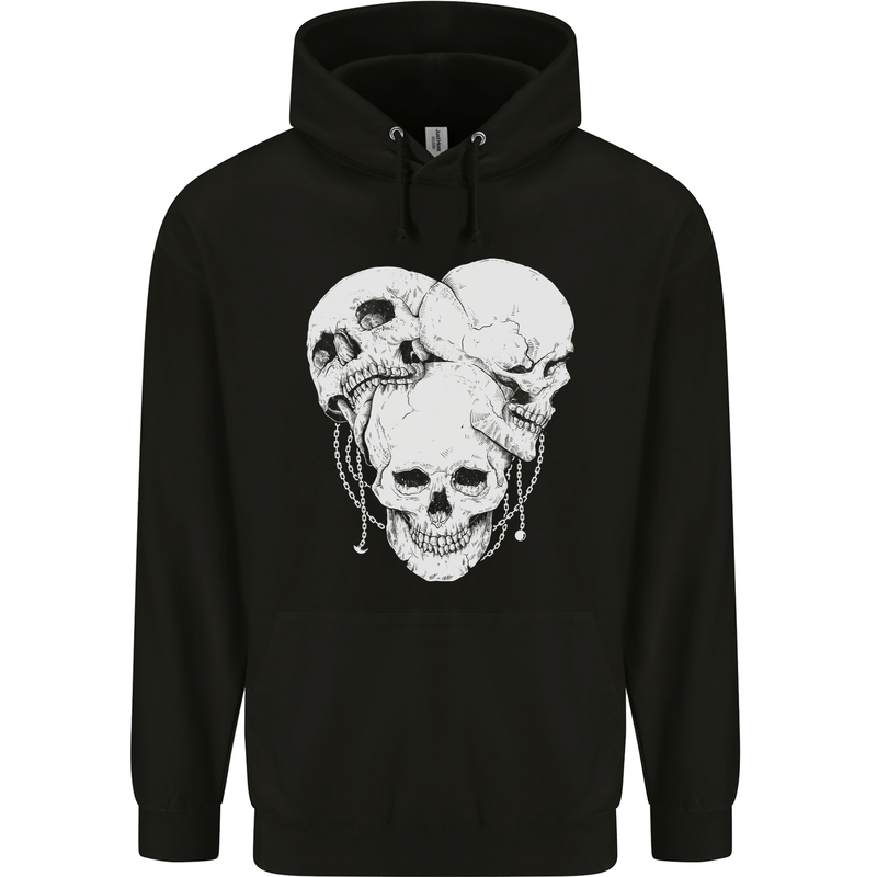 4 Skulls Gothic Heavy Metal Biker Demon Childrens Kids Hoodie Black