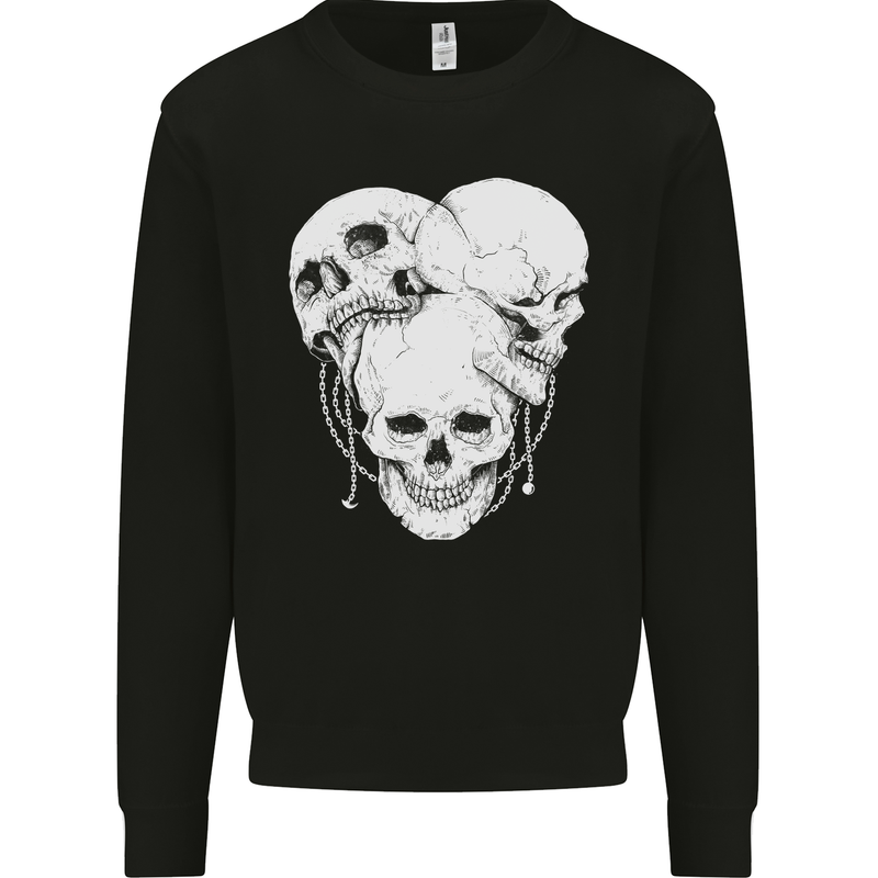 4 Skulls Gothic Heavy Metal Biker Demon Kids Sweatshirt Jumper Black