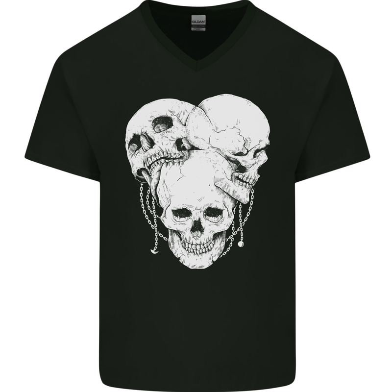 4 Skulls Gothic Heavy Metal Biker Demon Mens V-Neck Cotton T-Shirt Black