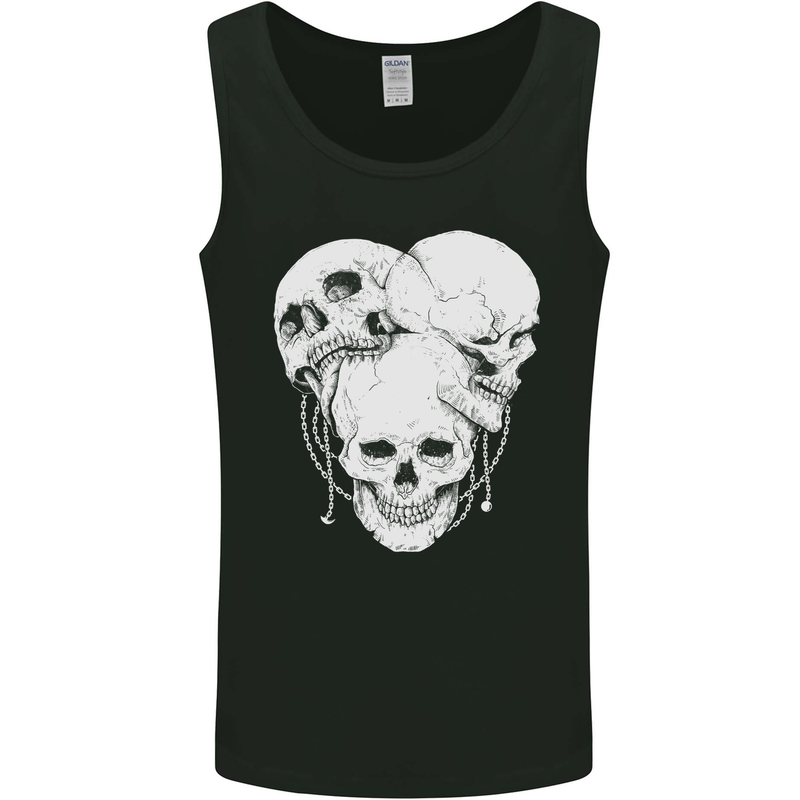 4 Skulls Gothic Heavy Metal Biker Demon Mens Vest Tank Top Black