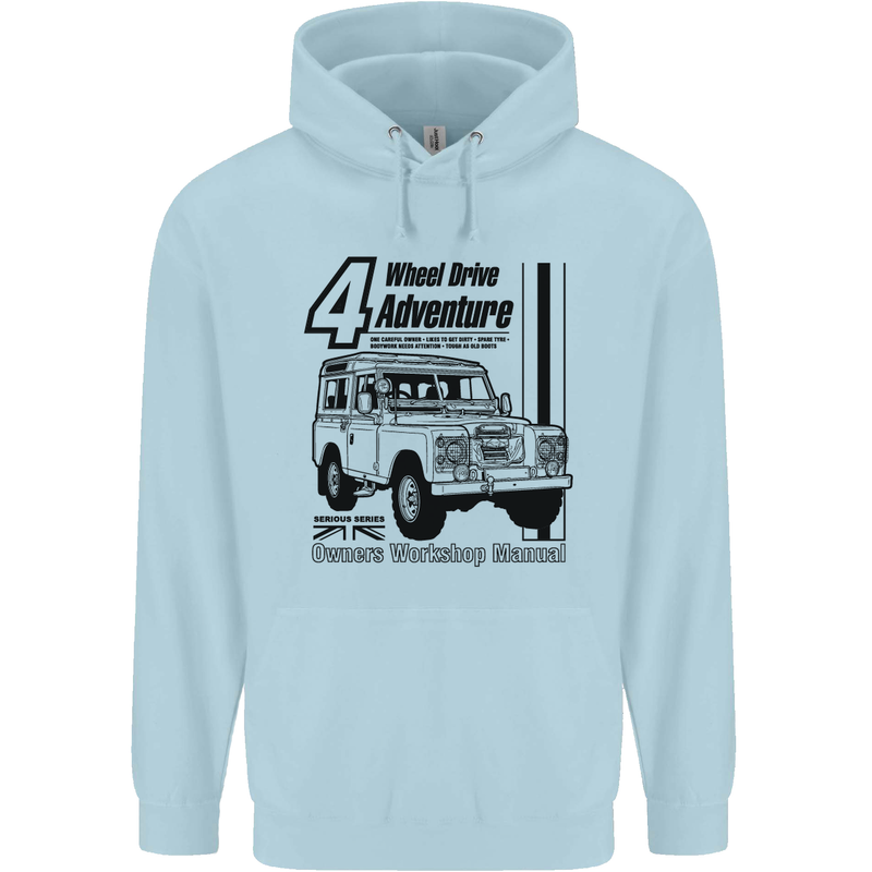 4 Wheel Drive Adventure 4X4 Off Road Childrens Kids Hoodie Light Blue