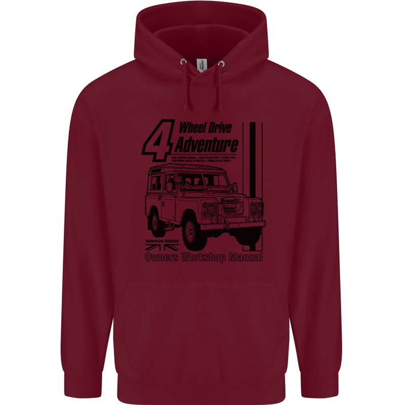 4 Wheel Drive Adventure 4X4 Off Road Childrens Kids Hoodie Maroon