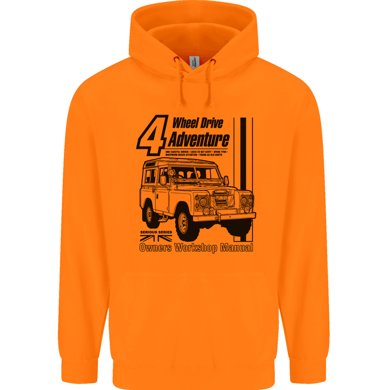 4 Wheel Drive Adventure 4X4 Off Road Mens 80% Cotton Hoodie Orange