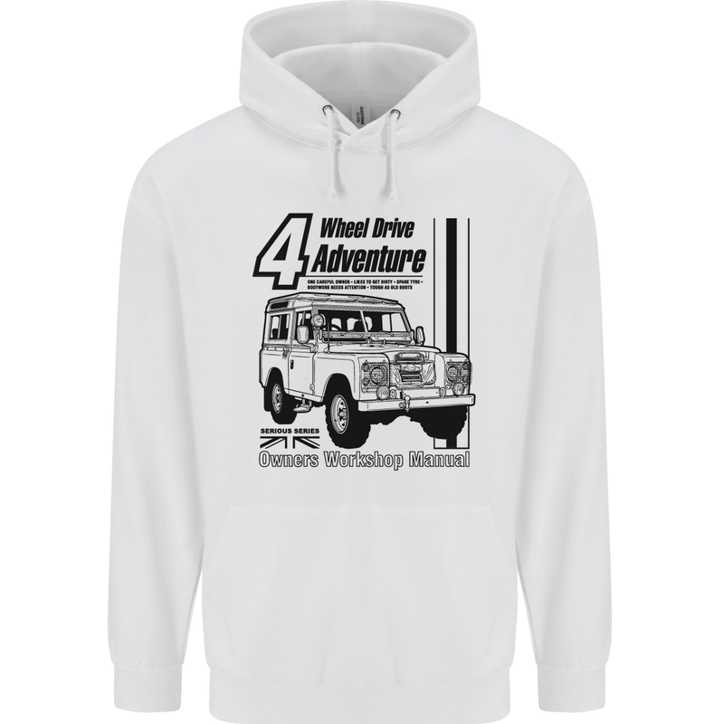 4 Wheel Drive Adventure 4X4 Off Road Mens 80% Cotton Hoodie White
