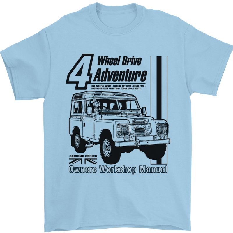 4 Wheel Drive Adventure 4X4 Off Road Mens T-Shirt Cotton Gildan Light Blue