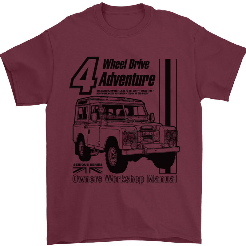4 Wheel Drive Adventure 4X4 Off Road Mens T-Shirt Cotton Gildan Maroon