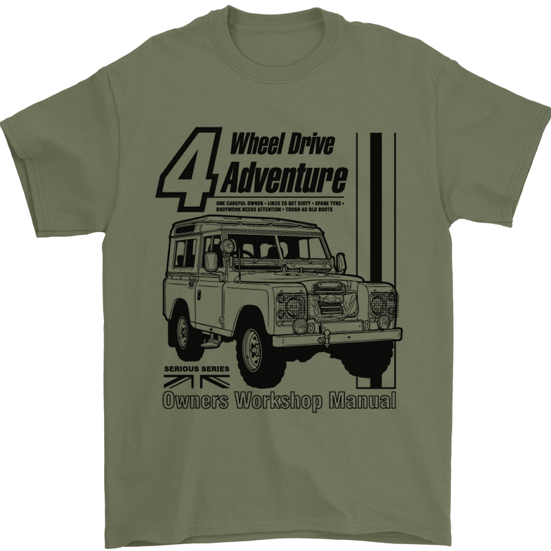 4 Wheel Drive Adventure 4X4 Off Road Mens T-Shirt Cotton Gildan Military Green