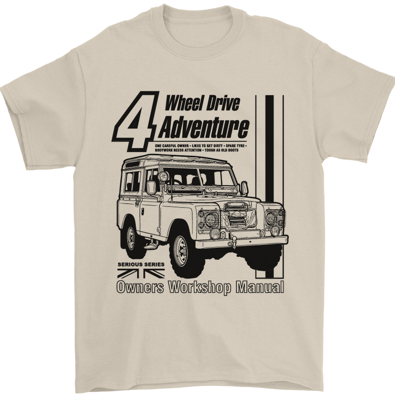 4 Wheel Drive Adventure 4X4 Off Road Mens T-Shirt Cotton Gildan Sand
