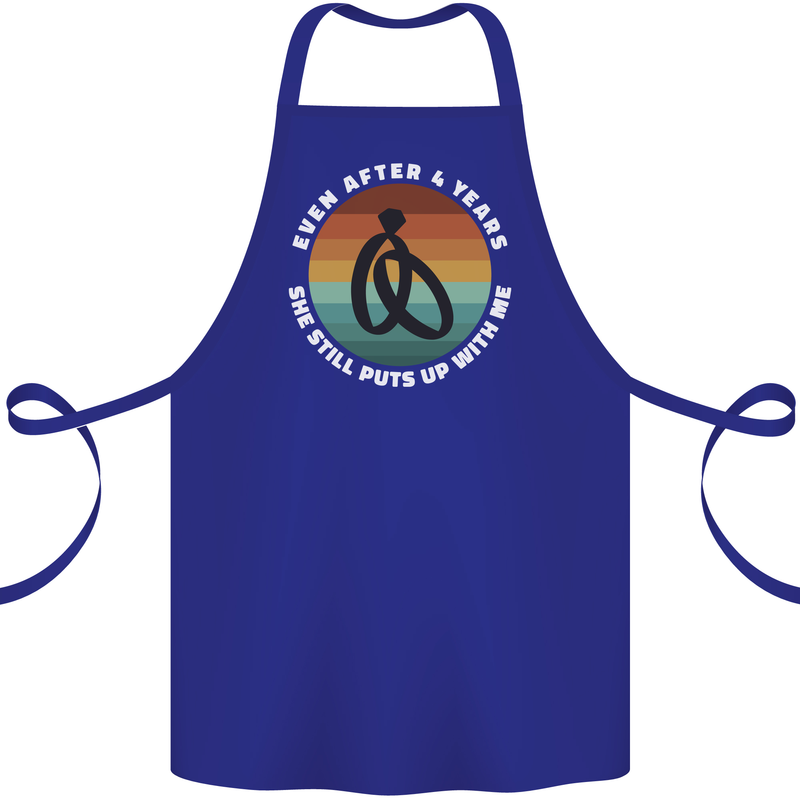 4 Year Wedding Anniversary 4th Marriage Cotton Apron 100% Organic Royal Blue