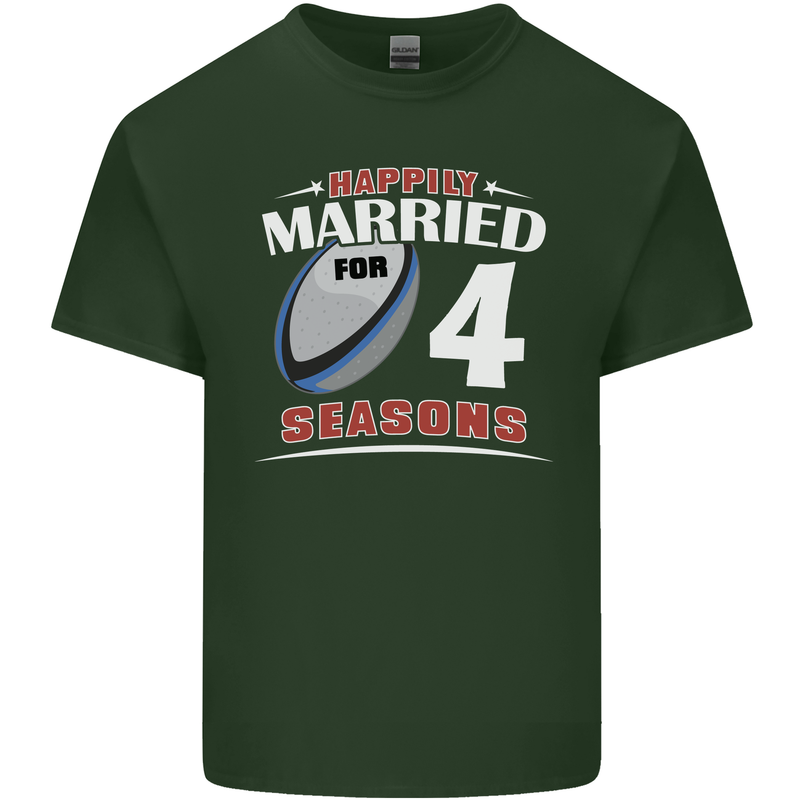 4 Year Wedding Anniversary 4th Rugby Mens Cotton T-Shirt Tee Top Forest Green