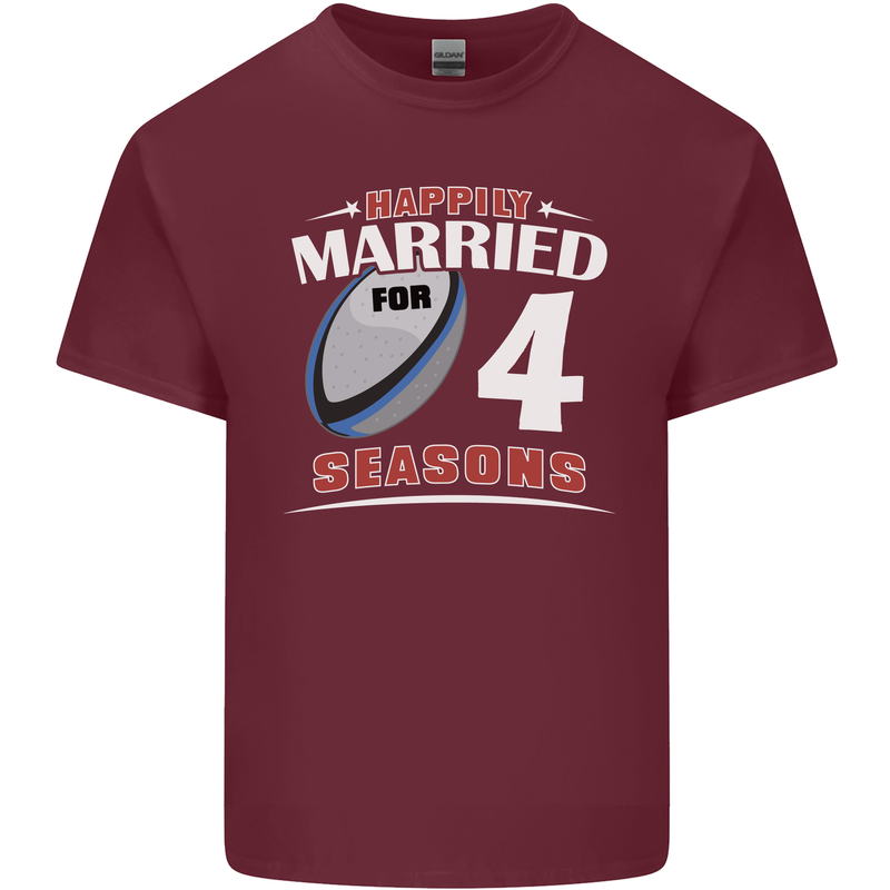 4 Year Wedding Anniversary 4th Rugby Mens Cotton T-Shirt Tee Top Maroon