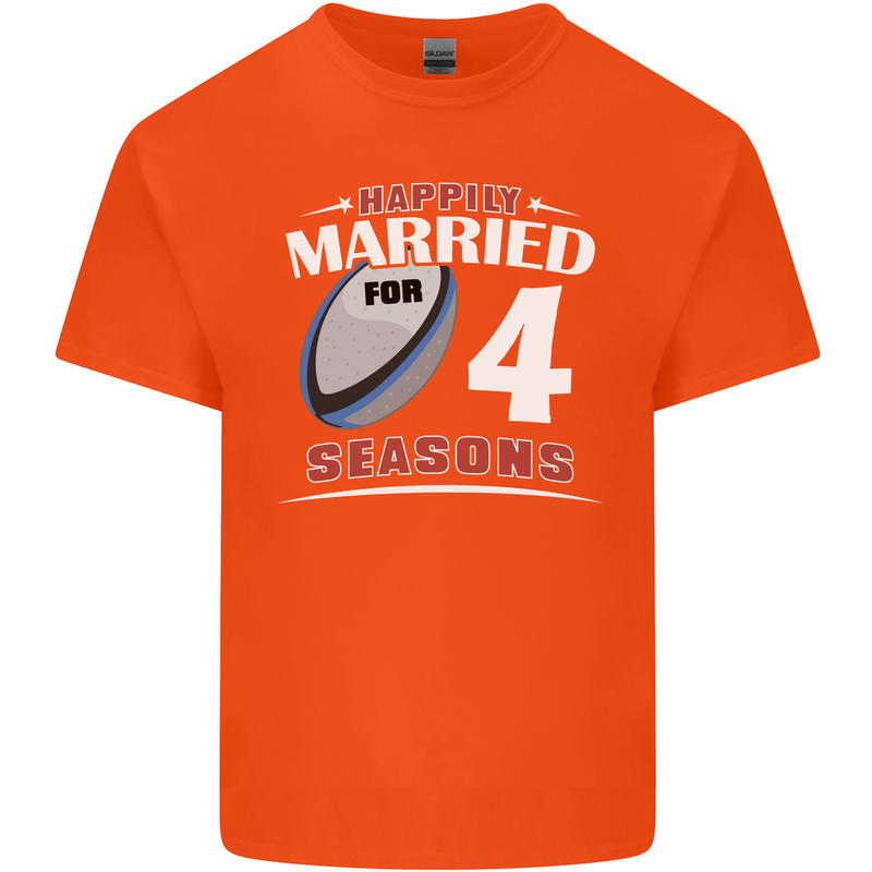 4 Year Wedding Anniversary 4th Rugby Mens Cotton T-Shirt Tee Top Orange