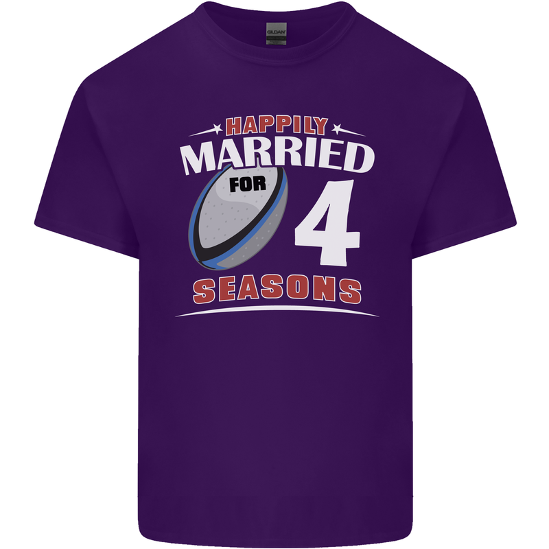4 Year Wedding Anniversary 4th Rugby Mens Cotton T-Shirt Tee Top Purple