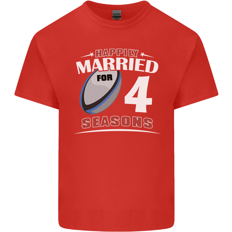 4 Year Wedding Anniversary 4th Rugby Mens Cotton T-Shirt Tee Top Red