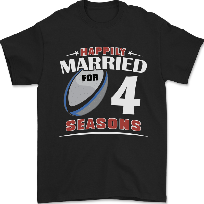 4 Year Wedding Anniversary 4th Rugby Mens T-Shirt 100% Cotton Black