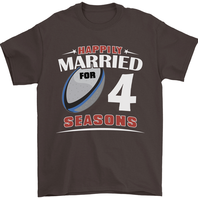 4 Year Wedding Anniversary 4th Rugby Mens T-Shirt 100% Cotton Dark Chocolate