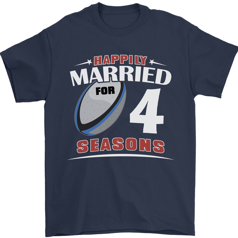 4 Year Wedding Anniversary 4th Rugby Mens T-Shirt 100% Cotton Navy Blue