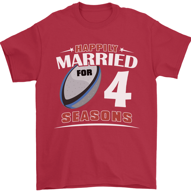 4 Year Wedding Anniversary 4th Rugby Mens T-Shirt 100% Cotton Red