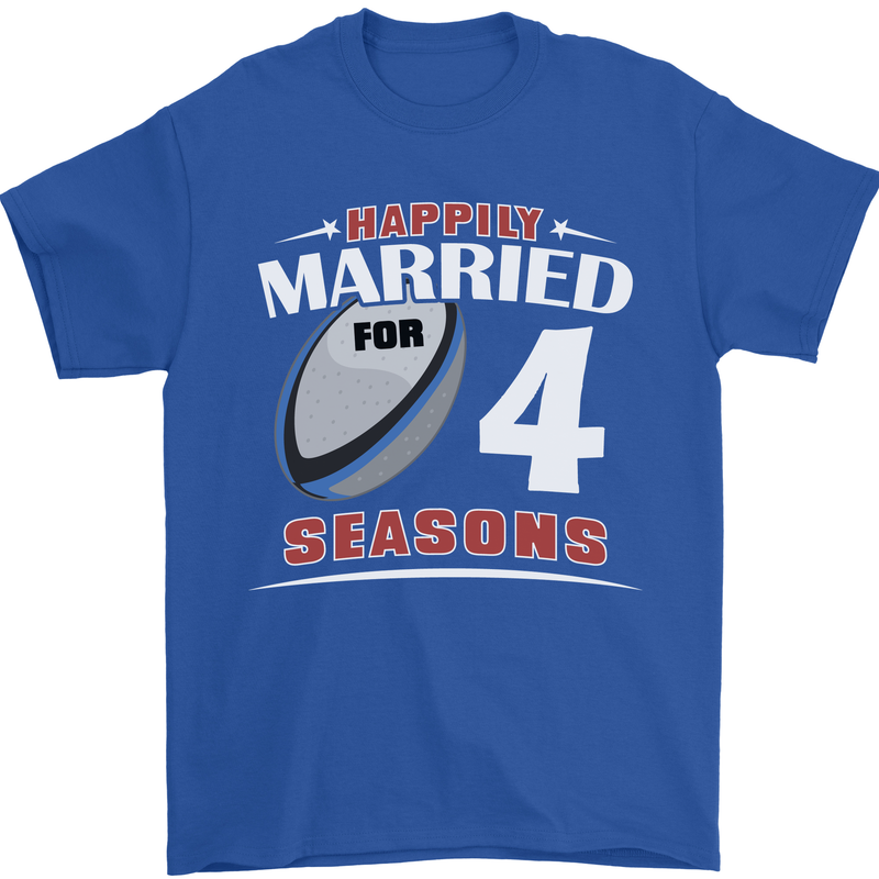 4 Year Wedding Anniversary 4th Rugby Mens T-Shirt 100% Cotton Royal Blue