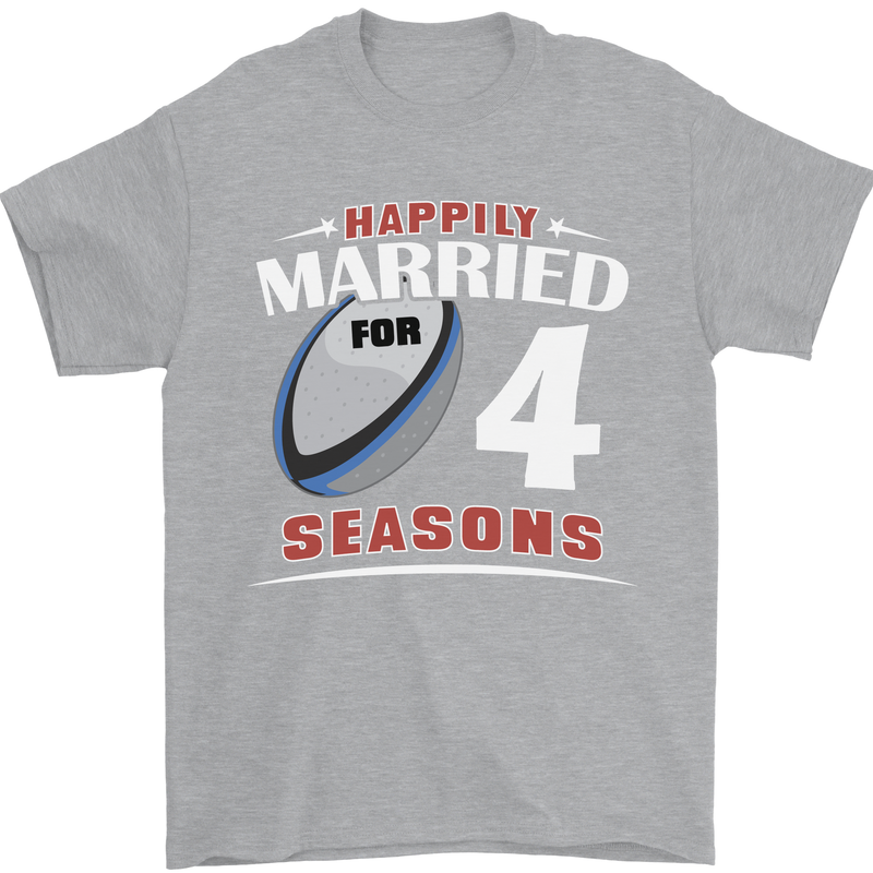 4 Year Wedding Anniversary 4th Rugby Mens T-Shirt 100% Cotton Sports Grey